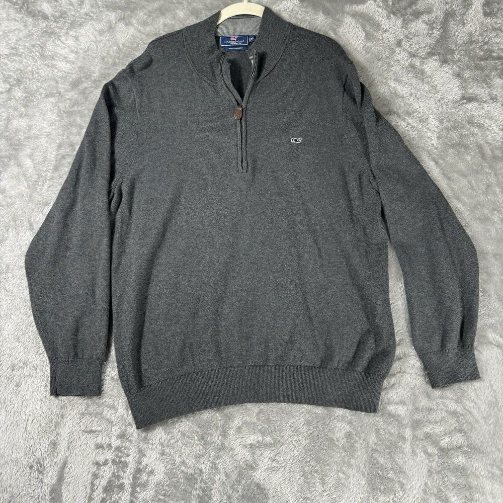 Vineyard Vines Sweater Mens XL Cashmere Blend Gray Quarter Zip Shirt Whale Logo
